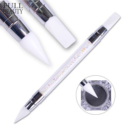 Dual-ended 2 Ways Silicone Nail Art Sculpture Pen 3D Carving DIY Glitter Powder Liquid Manicure Dotting Brush