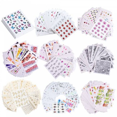 Wholesale Colorful Nail Stickers Kits Flowers Black Line Design Diy Water Tattoo For Wraps Nail Sticker Decal