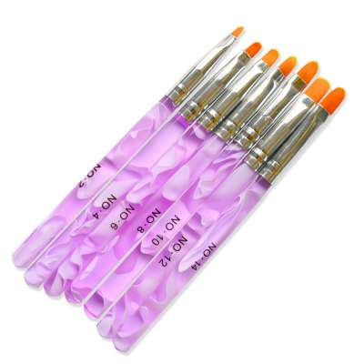 7pcs/Lot Professional Painting Pen Nail Brushes Makeup UV Gel Brush Tool Set Purple Handle DIY Nail Art Brush